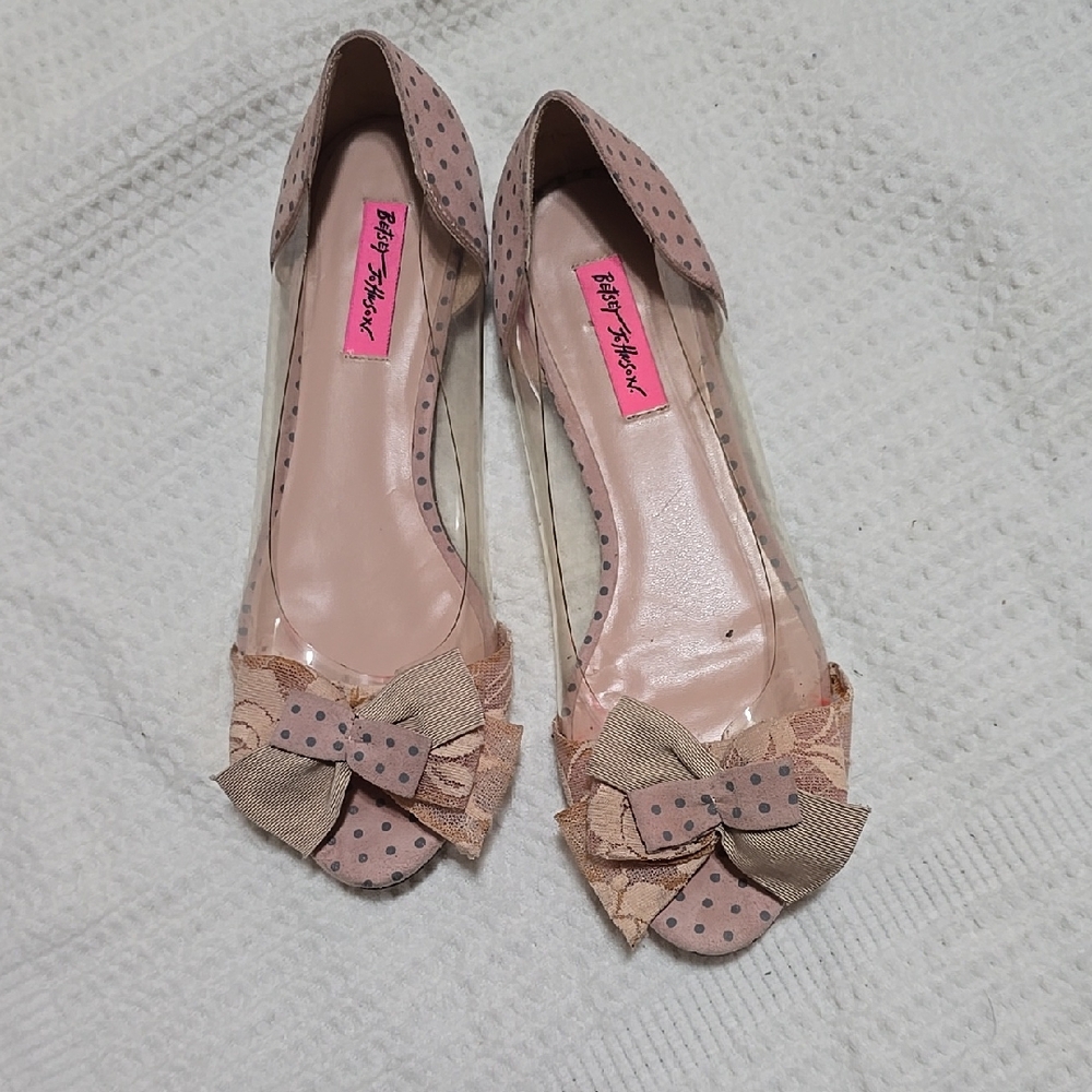 Betsey Johnson Pink and Beige Polka Dot Flats